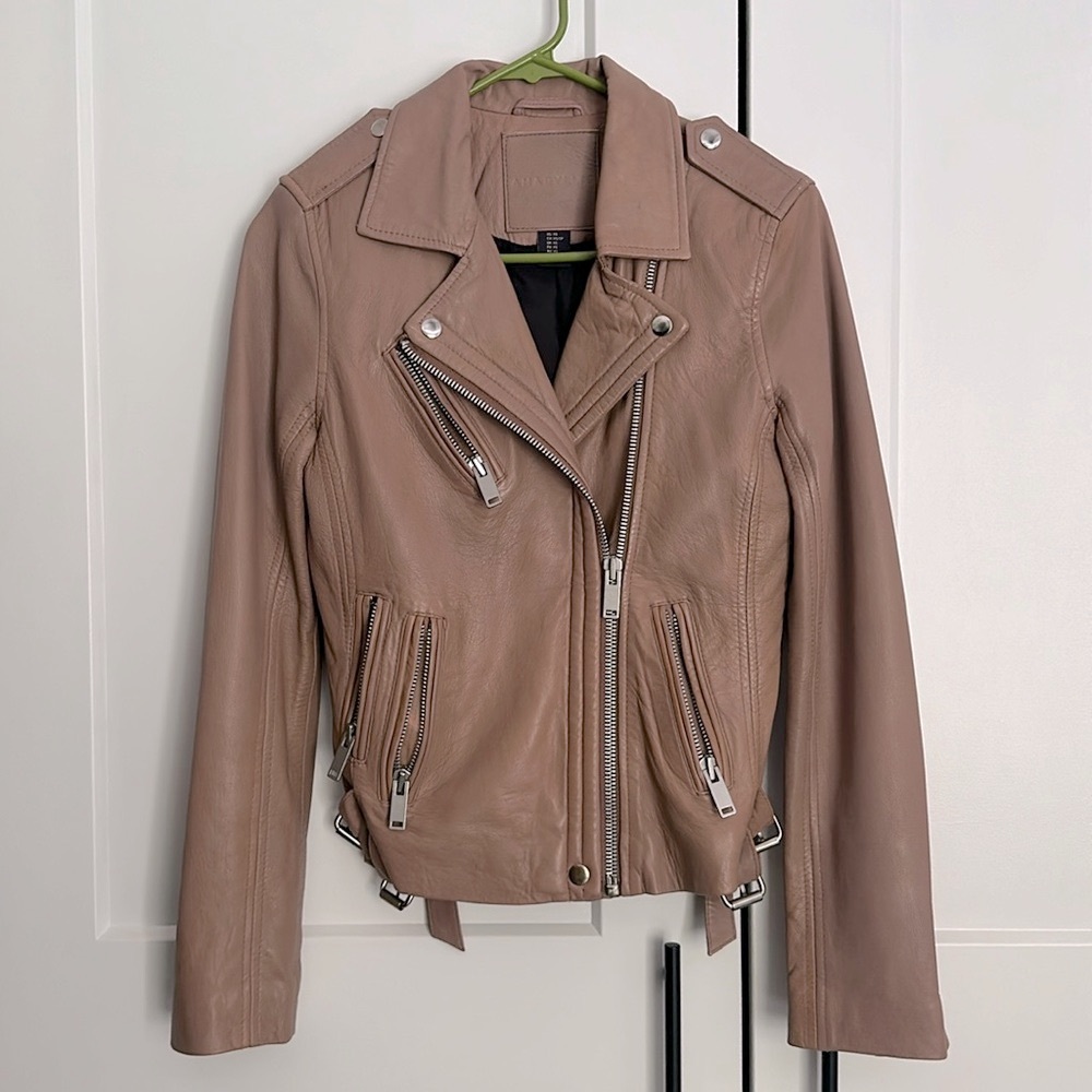 Amaryllis blush leather biker motorcycle jacket. Like new!